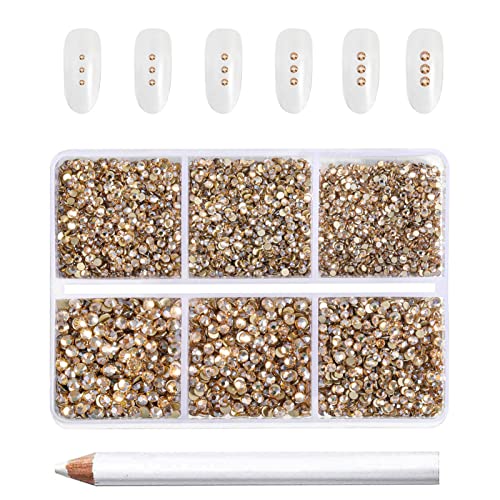 Beadsland 7200pcs Flatback Strasssteine, klar Strasssteine Nagel Edelsteine Runde Kristall Strasssteine für Kunsthandwerk, gemischt 6 Größen mit Wachsmalstift Kit, SS3-SS10, Goldener Champagner von BEADSLAND