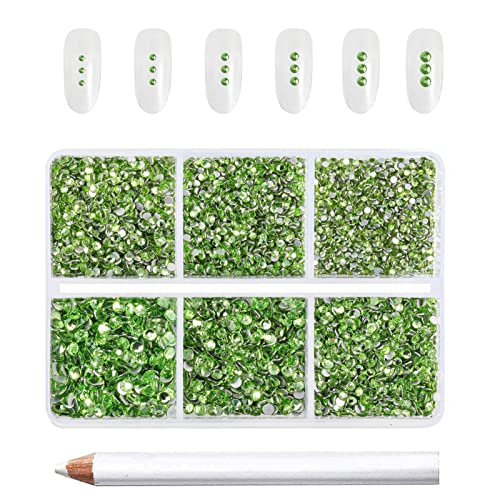 Beadsland 7200pcs Flatback Strasssteine für Nagel,Grüne Strasssteine Kristall Runde Edelsteine für Kunsthandwerk,gemischt 6 Größen mit Wachsmalstift Kit,SS3-SS10,Hellgrün von BEADSLAND