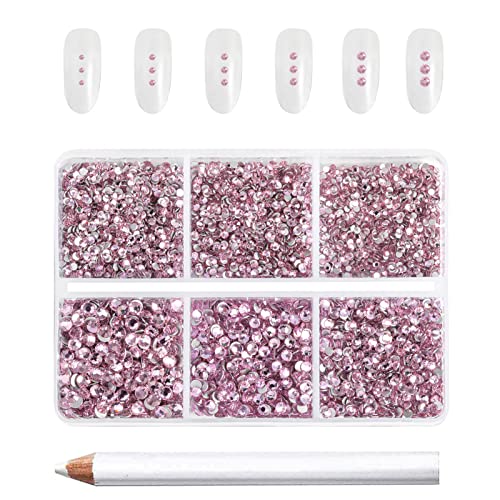 Beadsland 7200pcs Rosa Flatback Strasssteine für Nagel, klar Strasssteine Kristall Runde Edelsteine für Kunsthandwerk, gemischt 6 Größen mit Wachsmalstift Kit, SS3-SS10, Licht Rosa von BEADSLAND