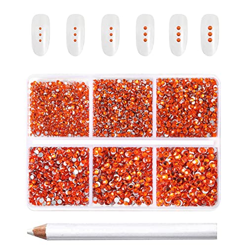 Beadsland 7200pcs Flatback Strasssteine, klar Strasssteine Nagel Edelsteine Runde Kristall Strasssteine für Kunsthandwerk, gemischt 6 Größen mit Wachsmalstift Kit, SS3-SS10, Orange von BEADSLAND