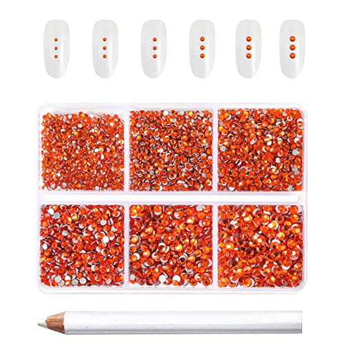 Beadsland 7200pcs Flatback Strasssteine für Nagel,Orange Strasssteine Kristall Runde Edelsteine für Kunsthandwerk,gemischt 6 Größen mit Wachsmalstift Kit,SS3-SS10,Orange von BEADSLAND