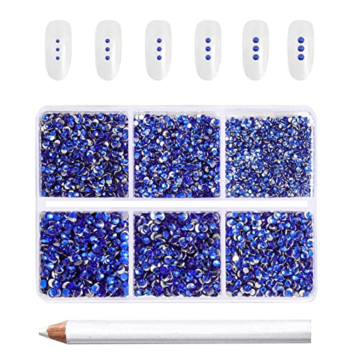 Beadsland 7200pcs Flatback Strasssteine, klar Strasssteine Nagel Edelsteine Runde Kristall Strasssteine für Kunsthandwerk, gemischt 6 Größen mit Wachsmalstift Kit, SS3-SS10, Saphirblau von BEADSLAND