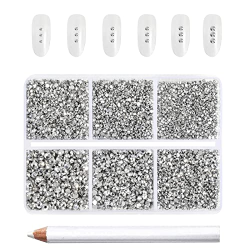Beadsland 7200pcs Flatback Strasssteine, klar Strasssteine Nagel Edelsteine Runde Kristall Strasssteine für Kunsthandwerk, gemischt 6 Größen mit Wachsmalstift Kit, SS3-SS10, Silbener Hämatit von BEADSLAND