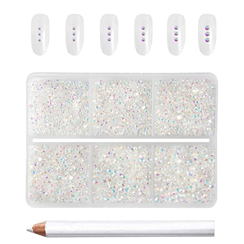 Beadsland 7200pcs klar Flatback Strasssteine für Nagel,Strasssteine Kristall Runde Edelsteine für Kunsthandwerk,gemischt 6 Größen mit Wachsmalstift Kit,SS3-SS10,Transparent AB von BEADSLAND