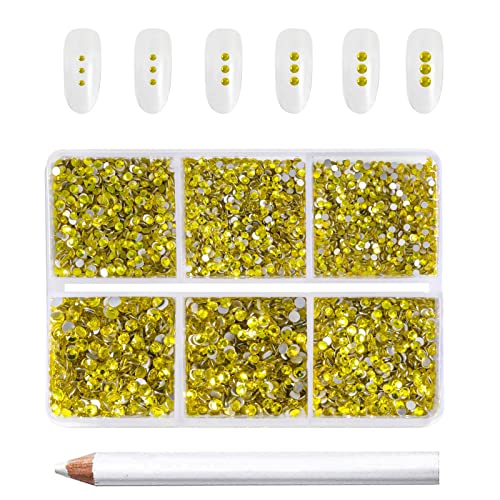 Beadsland 7200pcs Flatback Strasssteine für Nagel,Gelbe Strasssteine Kristall Runde Edelsteine für Kunsthandwerk,gemischt 6 Größen mit Wachsmalstift Kit,SS3-SS10,Zitronengelb von BEADSLAND