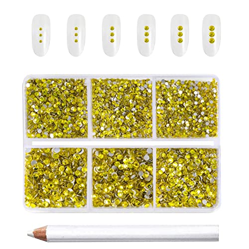 Beadsland 7200pcs Flatback Strasssteine, klar Strasssteine Nagel Edelsteine Runde Kristall Strasssteine für Kunsthandwerk, gemischt 6 Größen mit Wachsmalstift Kit, SS3-SS10, Zitronengelb von BEADSLAND