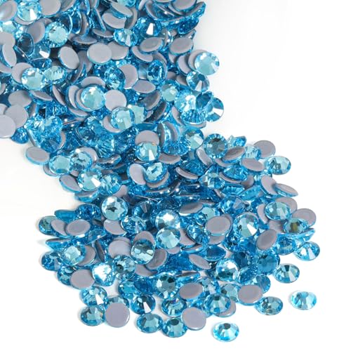 Beadsland Hotfix Strasssteine, 1440 Stück Flatback Kristall Strasssteine zum Basteln, Kleidung, Basteln, Dekorationen, Aquamarin, SS12, 3.0-3.2 mm von BEADSLAND