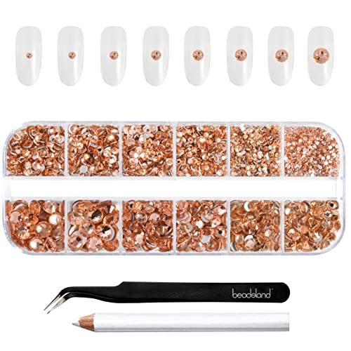 Beadsland Strasssteine für Makeup,8 Größen 2500pcs Kristall flache Rückseite Strasssteine Gesicht Edelsteine für Nägel Handwerk mit Pinzette und Wachsstift,Champagner,SS4-SS30 von BEADSLAND