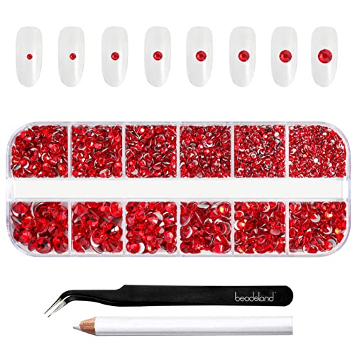 Beadsland Strasssteine für Makeup,8 Größen 2500pcs Kristall flache Rückseite Strasssteine Gesicht Edelsteine für Nägel Handwerk mit Pinzette und Wachsstift,Helles Rot,SS4-SS30 von BEADSLAND