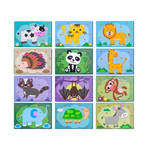 Aufkleberspielzeug 3D Creative DIY Cartoon Animal Sticker Safe Eva Foam Lustige Aufkleber Spielzeug süßes Lernspielzeug für Kinder (A-Classic Animal) 12pcs Cartoon Eva von BEAHING