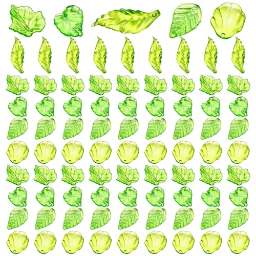 BEAHING Blattperlen für Schmuckherstellung, 150pcs grüne Blattperlen, transparente Acryl -winzige Perlenkappen für Schmuck Making DIY Frühlingshandwerk Ohrenarmband von BEAHING