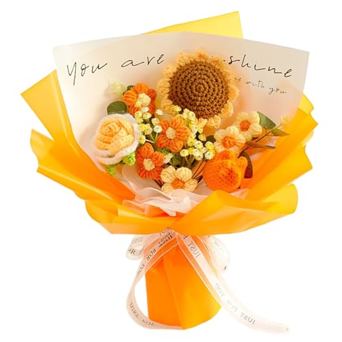 BEAHING Häkelblume, Häkelblumenstrauß, handgefertigte Sonnenblume und Rosen, gestrickte Blumen für Frau Liebhaber Freunde von BEAHING