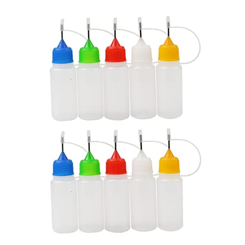 BEAHING Nadel Tropfspitzenflaschen, 10 Packs Präzisions -TIPP -Applikatorflaschen 15 ml Nadelspitze Kleberflasche Plastik Tropfflasche Nadel Tropfspitzenflaschen für DIY -Handwerk (zufällige Farbe) von BEAHING