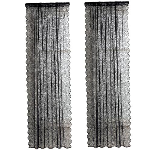 BEAHING Spitzenvorhänge, Schwarze Spitzenvorhänge 2 Panel 59 x 79 Land Vintage Blumen Elegantes Licht für Wohnzimmer, Esszimmer und Schlafzimmer von BEAHING