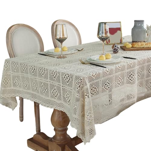 Boho -Tischdecke, Häkeltischdecke 55x95 Zoll Square Muster Boho mit Spitzenverkleidung hohl Dekorative zum Essen, Party, Hochzeit von BEAHING