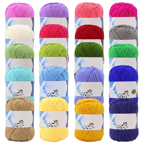 Häkelgarn-Set, 20 Prozent Baumwollgarn zum Häkeln, mehrfarbige superweiche Milch Baumwolle, hautfreundliches Häkeln zum Stricken von Babykleidungsstücken Häkelgarn-Set, 20 Prozent Baumwollgarn zum Häkeln, mehrfarbige superweiche Milch Baumwolle, hautfreundliches Häkeln zum Stricken von Babykleidungsstücken von BEAHING