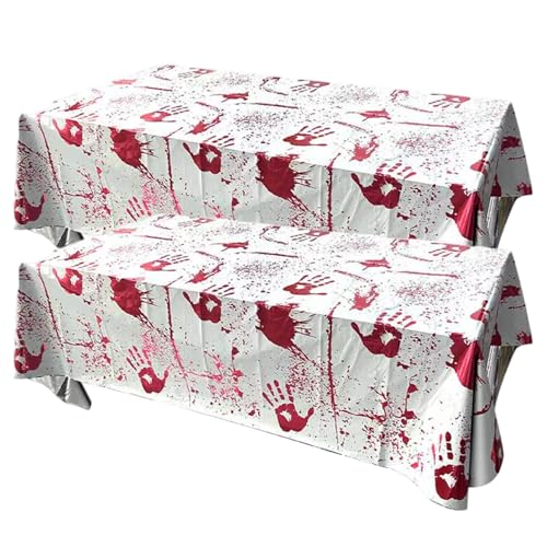 Halloween Tischtuch, 2pcs Halloween Tablloths Disposable Blood Handabdrücke Tischtuch blühende Spooky Horror Party Dekorationen für Geburtstagsfeier von BEAHING