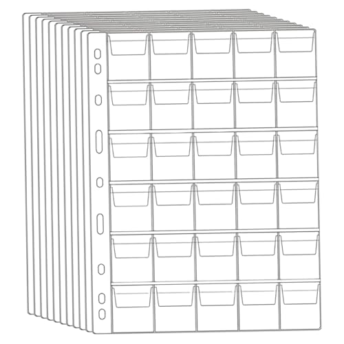 Münzbindungsseiten, 10pcs Münztaschenseiten 30pocket 9-Loch transparente PVC-Binder-Mehrzweck für Sammler für Briefmarken, Währung Münzbindungsseiten, 10pcs Münztaschenseiten 30pocket 9-Loch transparente PVC-Binder-Mehrzweck für Sammler für Briefmarken, Währung von BEAHING