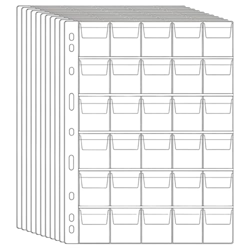 Münzhalter für Sammler, 10pcs Münztaschen Seiten 30-Pocket 9-Loch transparente PVC-Binder für Briefmarken, Währung von BEAHING