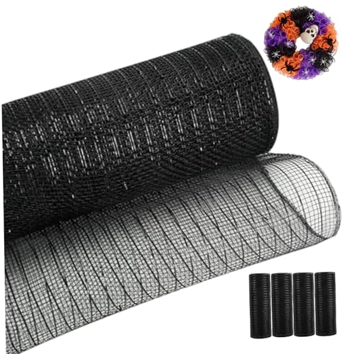Netzband für Kränze, 4 Rollen Mesh Ribbon, 10 Zoll x 10 Yard dekoratives Schwarz für Kränze, DIY -Deco -Netzrollen für Thanksgiving Halloween Home Party Decor von BEAHING