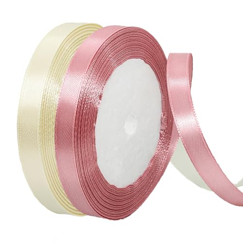 2 Rollen Satinband 10mm Breit, Geschenkband Beige und Altrosa Schleifenband Stoff Satinbänder für Blumensträuße, Geschenkverpackung, Weihnachten, Hochzeit und DIY Kunsthandwerk von BEALIFOUAM