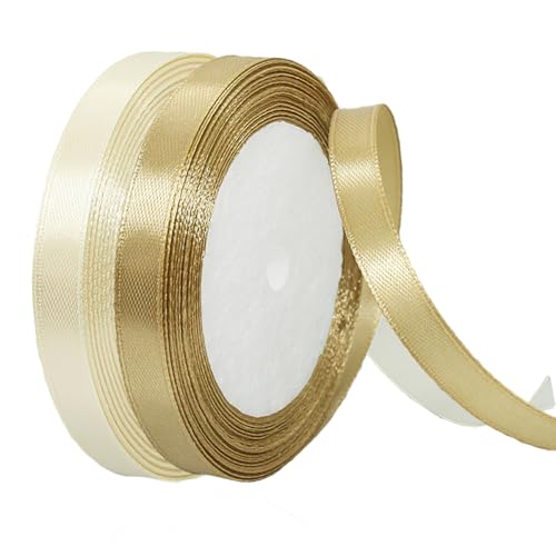 2 Rollen Satinband 10mm Breit, Geschenkband Beige und Champagner Gold Schleifenband Stoff Satinbänder für Blumensträuße, Geschenkverpackung, Weihnachten, Hochzeit und DIY Kunsthandwerk von BEALIFOUAM