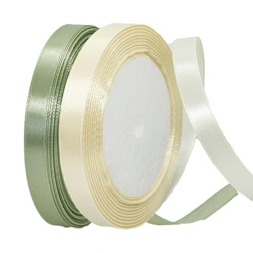 2 Rollen Satinband 10mm Breit, Geschenkband Beige und Eukalyptus Grün Schleifenband Stoff Satinbänder für Blumensträuße, Geschenkverpackung, Weihnachten, Hochzeit und DIY Kunsthandwerk 2 Rollen Satinband 10mm Breit, Geschenkband Beige und Eukalyptus Grün Schleifenband Stoff Satinbänder für Blumensträuße, Geschenkverpackung, Weihnachten, Hochzeit und DIY Kunsthandwerk von BEALIFOUAM