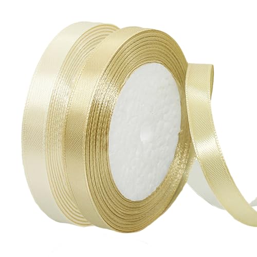 2 Rollen Satinband 10mm Breit, Geschenkband Beige und Gold Schleifenband Stoff Satinbänder für Blumensträuße, Geschenkverpackung, Weihnachten, Hochzeit und DIY Kunsthandwerk von BEALIFOUAM