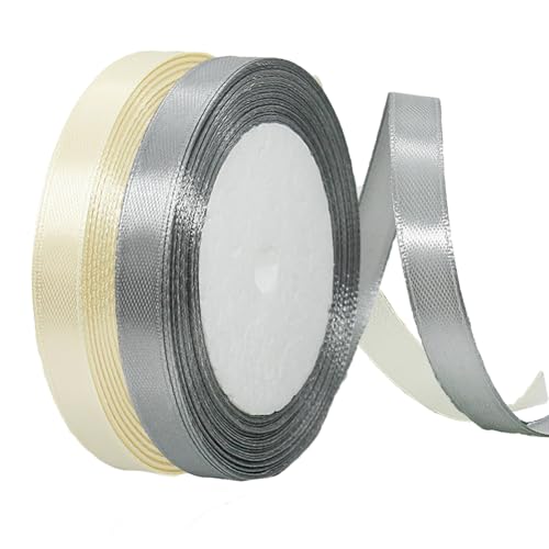 2 Rollen Satinband 10mm Breit, Geschenkband Beige und Grau Schleifenband Stoff Satinbänder für Blumensträuße, Geschenkverpackung, Weihnachten, Hochzeit und DIY Kunsthandwerk von BEALIFOUAM