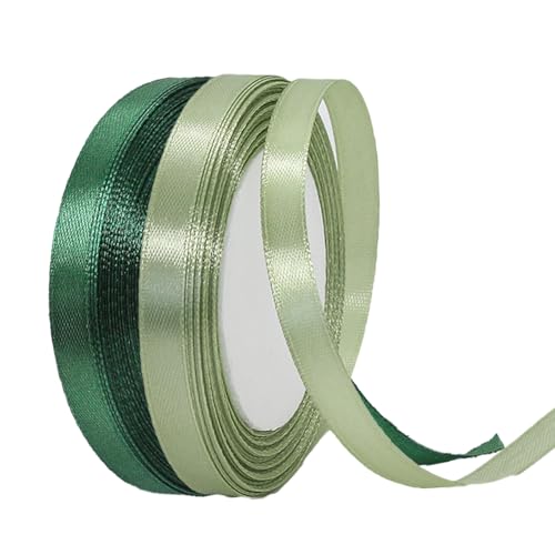 2 Rollen Satinband 10mm Breit, Geschenkband Eukalyptus Grün und Dunkelgrün Schleifenband Stoff Satinbänder für Blumensträuße, Geschenkverpackung, Weihnachten, Hochzeit und DIY Kunsthandwerk von BEALIFOUAM