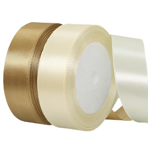 2 Rollen Satinband 20mm Breit, Geschenkband Beige und Champagner Gold Schleifenband Stoff Satinbänder für Blumensträuße, Geschenkverpackung, Weihnachten, Hochzeit und DIY Kunsthandwerk von BEALIFOUAM