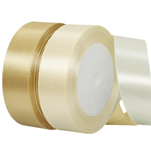 2 Rollen Satinband 20mm Breit, Geschenkband Beige und Gold Schleifenband Stoff Satinbänder für Blumensträuße, Geschenkverpackung, Weihnachten, Hochzeit und DIY Kunsthandwerk von BEALIFOUAM