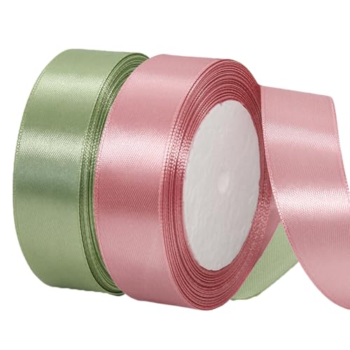 2 Rollen Satinband 20mm Breit, Geschenkband Eukalyptus Grün und Altrosa Schleifenband Stoff Satinbänder für Blumensträuße, Geschenkverpackung, Weihnachten, Hochzeit und DIY Kunsthandwerk von BEALIFOUAM