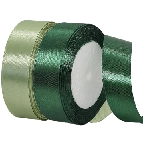 2 Rollen Satinband 20mm Breit, Geschenkband Eukalyptus Grün und Dunkelgrün Schleifenband Stoff Satinbänder für Blumensträuße, Geschenkverpackung, Weihnachten, Hochzeit und DIY Kunsthandwerk von BEALIFOUAM