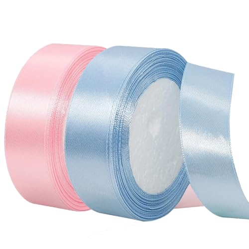 2 Rollen Satinband 20mm Breit, Geschenkband Hellbrau und Hellrosa Schleifenband Stoff Satinbänder für Blumensträuße, Geschenkverpackung, Weihnachten, Hochzeit und DIY Kunsthandwerk von BEALIFOUAM