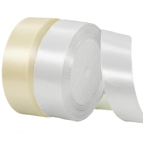 2 Rollen Satinband 20mm Breit Weiß, Geschenkband Beige und Weiss Schleifenband Stoff Satinbänder für Blumensträuße, Geschenkverpackung, Weihnachten, Hochzeit und DIY Kunsthandwerk von BEALIFOUAM