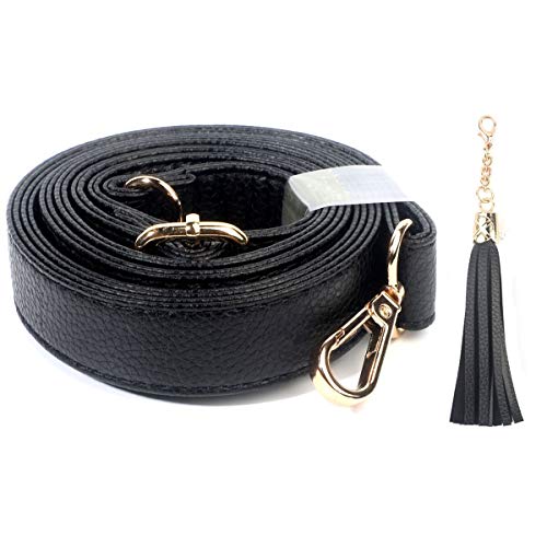 Beaulegan Ersatzriemen für Geldbörse, Vollnarben-Mikrofaser-Leder, 150 cm lang, verstellbar, für Crossbody-Schultertasche, 1,8 cm breit, schwarz/gold von BEAULEGAN