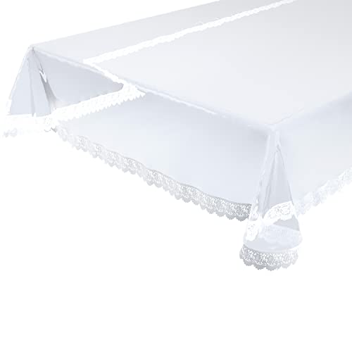Glasklar Tischdecke aus hochwertigem Eva abwischbar rutschfest mit weißer Vinylspitze, Größe wählbar (Oval 140x190 cm) von BEAUTEX