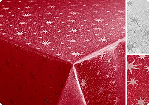 BEAUTEX Lurex Sterne Tischdecke, Silber glänzend, Weihnachtstischdecke Größe und Farbe wählbar (Eckig 130x220 cm, Rot-Silber) von BEAUTEX