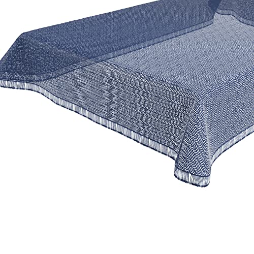 BEAUTEX Moa Weichschaum Tischdecke mit Fransen, Garten, Balkon, Terrasse, Camping - Oval 160x220 cm, Blau von BEAUTEX