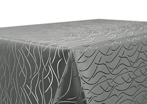 BEAUTEX Tischdecke Damast Streifen - Bügelfreies Tischtuch - Fleckabweisende, Pflegeleichte Tischwäsche - Tafeltuch, Rund 160 cm, Grau von BEAUTEX