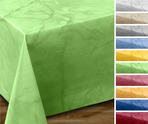 BEAUTEX Wachstuchtischdecke abwischbar, OVAL RUND ECKIG, fleckenabweisende Gartentischdecke Marmorstein, zuschneidbare Wachstuch Tischdecke (Eckig 140x200 cm, Apfelgrün) von BEAUTEX