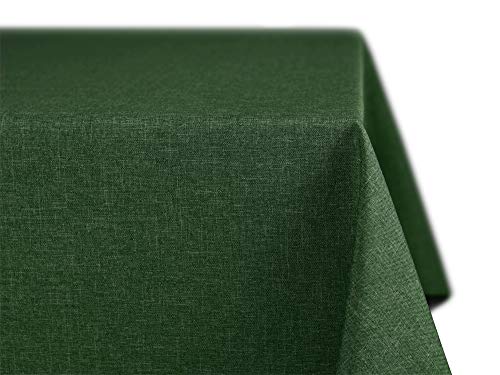 BEAUTEX fleckenabweisende und bügelfreie Tischdecke - Tischtuch mit Lotuseffekt - Tischwäsche in Leinenoptik - Größe und Farbe wählbar, Eckig 110x220 cm, Dunkelgrün von BEAUTEX