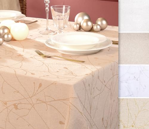 Baumwolle Tischdecke mit Fleckenschutz, glänzend, hochwertige Saumverarbeitung, Größe und Farbe wählbar (Oval 140x190 cm, St.Tropez-beige/Gold) von BEAUTEX