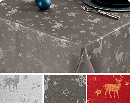 Lurex Nordpol Elch Tischdecke, Silber oder Gold glänzend, Weihnachtstischdecke Tischläufer, Größe und Farbe wählbar (Eckig 40x150 cm, Dunkelgrau-Silber) von BEAUTEX