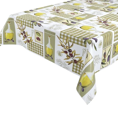 Olive Wachstuchtischdecke glatt abwischbar Garten Tischdecke RUND OVAL ECKIG, Größe wählbar (Eckig 140x100 cm) von BEAUTEX