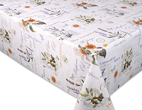 Provence Wachstuchtischdecke geprägt abwischbar Garten Tischdecke RUND OVAL ECKIG, Größe wählbar (Oval 140x200 cm) von BEAUTEX