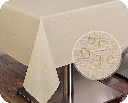 Tischdecke Tischläufer Leinen Struktur, abwischbar schmutzabweisend, Baumwolle, Farbe und Größe wählbar (Tischdecke rund 140 cm, Beige) von BEAUTEX