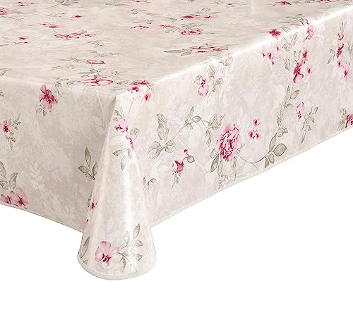 Wachstuch Tischdecke abwischbar rutschfest mit Paspelband Eckig Rund Oval, Motiv Farbe Größe wählbar (Blumenkunst Creme, Rund 140 cm) von BEAUTEX