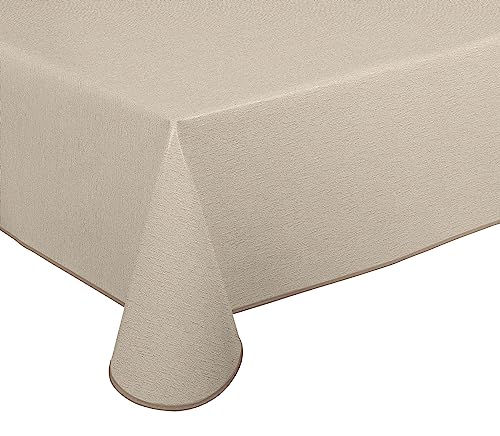 Wachstuch Tischdecke abwischbar rutschfest mit Paspelband Eckig Rund Oval, Motiv Farbe Größe wählbar (Leinenstruktur Beige, Oval 140x190 cm) von BEAUTEX
